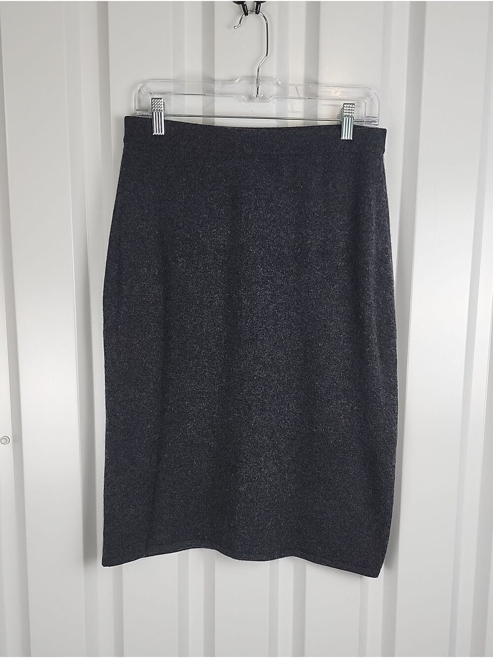 Carolina Herrera 100% Cashmere Skirt Charcoal Gray Large Knit Pencil Classic EUC